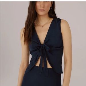 NWT Favorite Daughter navy front tie sleeveless top